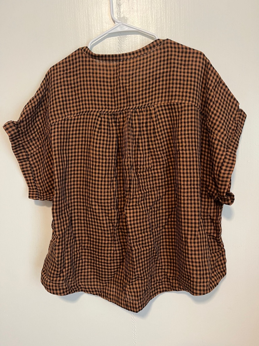 Pact Brown and Black Gingham Short-Sleeve Blouse - Picture 3 of 3